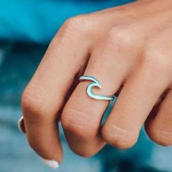 Rings Pura Vida Enameled Wave Ring Teal/Silver