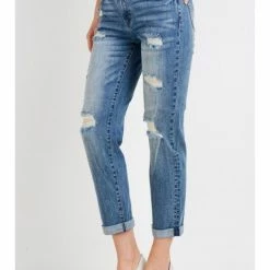 Leaf In Creek WOMEN Roll Up Slim Fit Boyfriend Jeans TR012-B