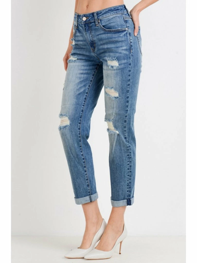 Leaf In Creek WOMEN Roll Up Slim Fit Boyfriend Jeans TR012-B 2 Leaf In Creek WOMEN Roll Up Slim Fit Boyfriend Jeans TR012-B