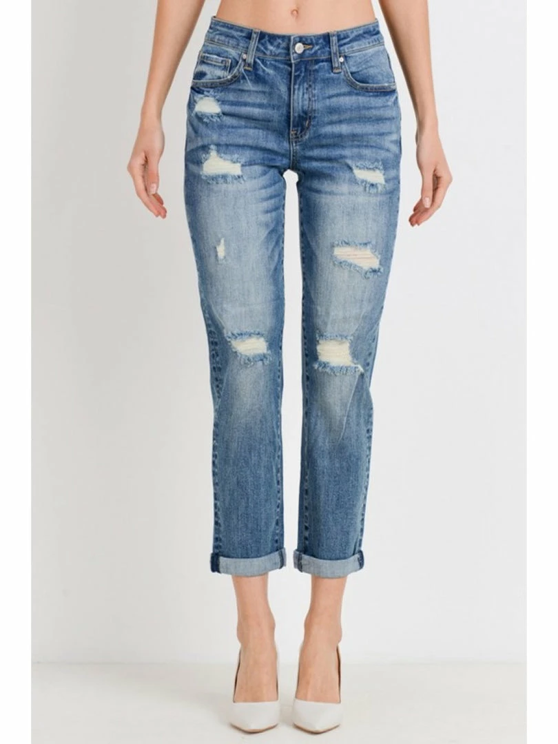 Leaf In Creek WOMEN Roll Up Slim Fit Boyfriend Jeans TR012-B 1 Leaf In Creek WOMEN Roll Up Slim Fit Boyfriend Jeans TR012-B