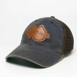 Leaf In Creek LIC Hat Leather Logo -Navy Greaser Trucker Hats