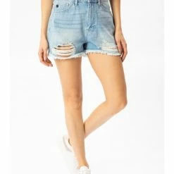 Kancan Lightwash High Waist Destroyed Shorts KC9145L
