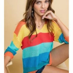 Main Strip L/S Back Chocker Sweater LT32159 Multi WOMEN