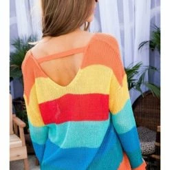 Main Strip L/S Back Chocker Sweater LT32159 Multi WOMEN