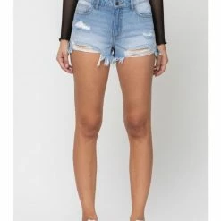 Cello High Rise Distress Fray Hem Shorts