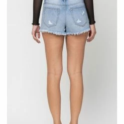 Cello High Rise Distress Fray Hem Shorts