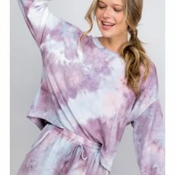 Illa Illa Tie Dye Print Crewneck IM5936 Purple WOMEN