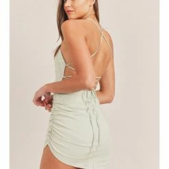 Mable SOLID OPEN BACK DRESS WITH ASYMMETRICAL HEMLINE