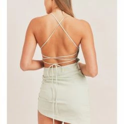 Mable SOLID OPEN BACK DRESS WITH ASYMMETRICAL HEMLINE