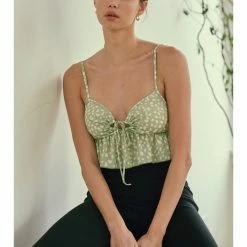 Blue Blush POLKA DOT PRINT TUNNEL DETAIL CROP TOP WOMEN