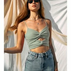 Endless Blu WOMEN Soft Rib Twist Back Tie Top