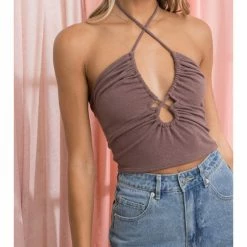 Papermoon NATALIA DRAWSTRING CROSS CROP TOP WOMEN