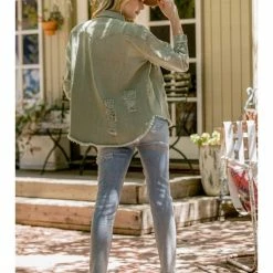 Blue B WOMEN Twill Ripped Distressed Jacket