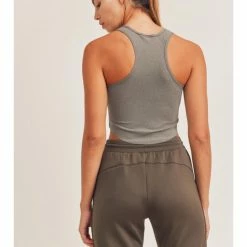 Mono B WOMEN Melange Active Racerback Cropped Tank Top AT-A067 Peanut