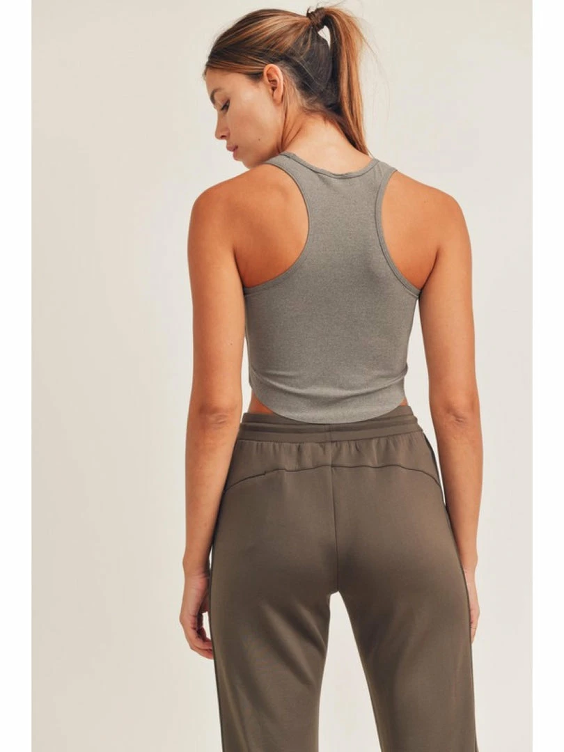 Mono B WOMEN Melange Active Racerback Cropped Tank Top AT-A067 Peanut 2 Mono B WOMEN Melange Active Racerback Cropped Tank Top AT-A067 Peanut