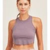 Mono B WOMEN Melange Active Racerback Cropped Tank Top AT-A067 Orchid