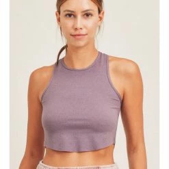 Mono B WOMEN Melange Active Racerback Cropped Tank Top AT-A067 Orchid