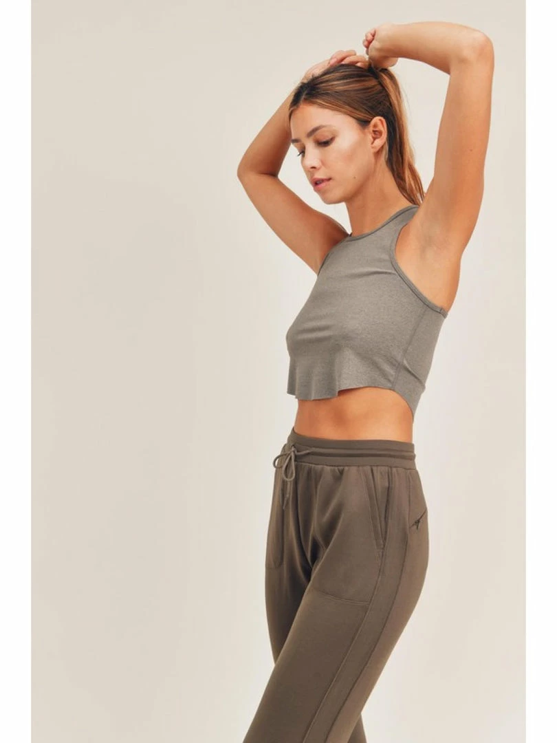 Mono B WOMEN Melange Active Racerback Cropped Tank Top AT-A067 Peanut 1 Mono B WOMEN Melange Active Racerback Cropped Tank Top AT-A067 Peanut