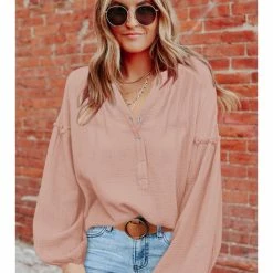 Youmi WOMEN Casual Balloon Sleeve Crinkled Top