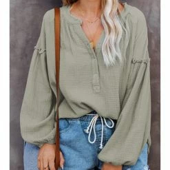 Youmi WOMEN Casual Balloon Sleeve Crinkled Top