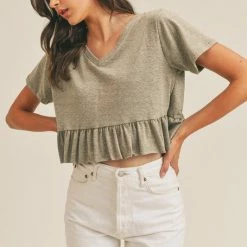 Mable SHORT SLEEVE RUFFLE TIER CROP TOP AT7346 WOMEN