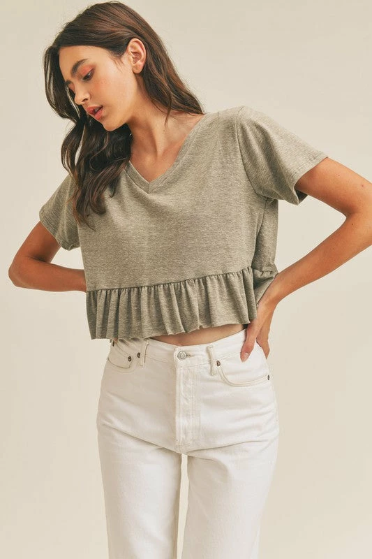 Mable SHORT SLEEVE RUFFLE TIER CROP TOP AT7346 WOMEN 2 Mable SHORT SLEEVE RUFFLE TIER CROP TOP AT7346 WOMEN