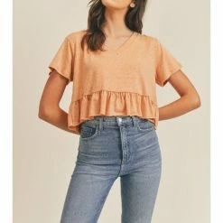 Mable SHORT SLEEVE RUFFLE TIER CROP TOP AT7346 WOMEN