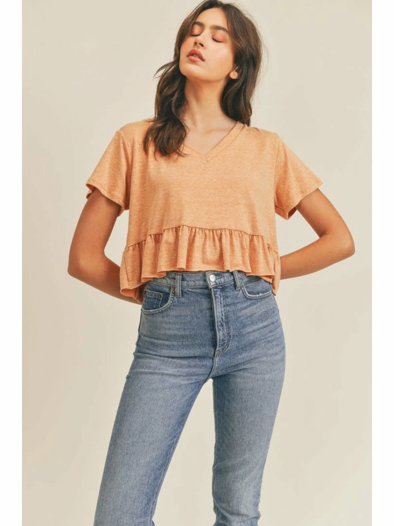 Mable SHORT SLEEVE RUFFLE TIER CROP TOP AT7346 WOMEN 1 Mable SHORT SLEEVE RUFFLE TIER CROP TOP AT7346 WOMEN