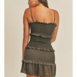 Mable WOMEN SOLID SATIN SPAGHETTI STRAP SMOCKING MINI DRESS