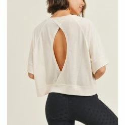 Mono B Perforated Cutout Raglan Cropped Tee WOMEN