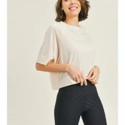 Mono B Perforated Cutout Raglan Cropped Tee WOMEN