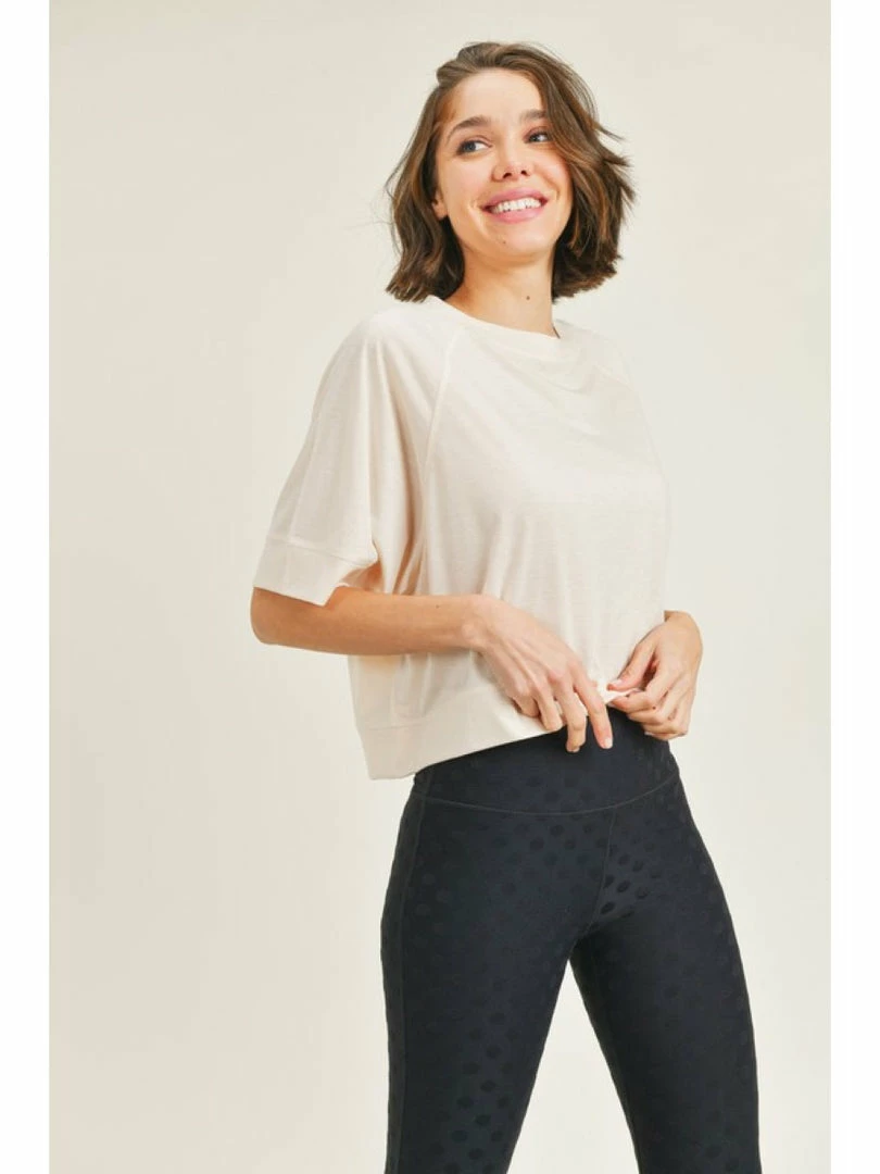 Mono B Perforated Cutout Raglan Cropped Tee WOMEN 1 Mono B Perforated Cutout Raglan Cropped Tee WOMEN