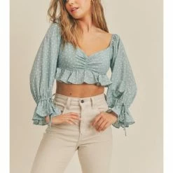 Lush WOMEN Polka Dot Sweetheart Cropped Blouse