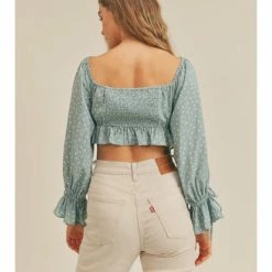 Lush WOMEN Polka Dot Sweetheart Cropped Blouse