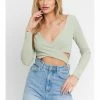 LE LIS WOMEN LONG SLEEVE FRONT CRISS CROSS RIBBED BODYSUIT