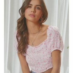 Endless Blu FLORAL PRINTED BACK TIE CROP TOP WOMEN