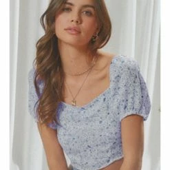 Endless Blu FLORAL PRINTED BACK TIE CROP TOP WOMEN