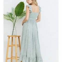 Blue Blush WOMEN Ditsy Print Smocked High Low Maxi Dress