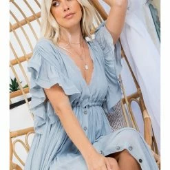 Illa Illa WOMEN DEEP V NECK RUFFLE MAXI DRESS
