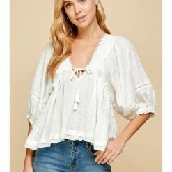 Millibon COTTON LACE TRIM BABYDOLL SWING TOP