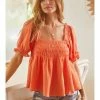 Ces Femme WOMEN Short Puff Sleeve Squared Neck Boho Top