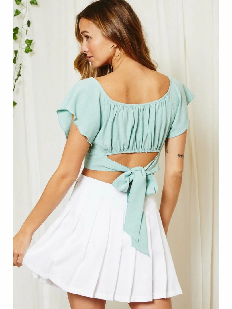 Ces Femme WOMEN Short Sleeve Ruffle Sweet Heart Neckline Crop Top 4 Ces Femme WOMEN Short Sleeve Ruffle Sweet Heart Neckline Crop Top