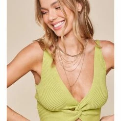 Listicle Breezy With A Twist Sweater Weaved Crop Top WOMEN