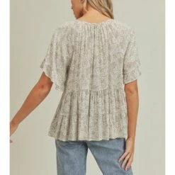 Lush Short Wide Sleeve Printed TIered Top