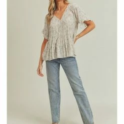 Lush Short Wide Sleeve Printed TIered Top