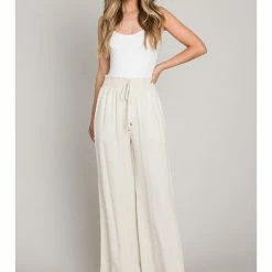 Allie Rose Soft Linen Smocked Waist Wide Leg Pants