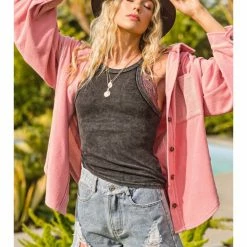 La Miel Tops Daily Halter Tank Top Made Of Dyed Fabric