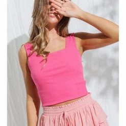 Illa Illa Ribbed Square Neck Top T4703