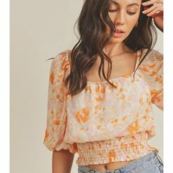 Lush Tops Swiss Dot Square Neck Blouse