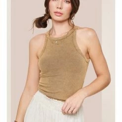 La Miel Tops Daily Halter Tank Top Made Of Dyed Fabric